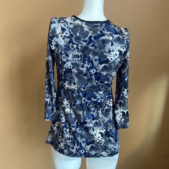 NWT Alfani Women's Blue Gray Polyester V-Neck Long Sleeve Top Blouse Large - Picture 5 of 10